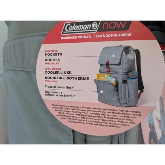 Coleman Grey Collapsible Insulated Backpack Cooler Bag Lunch Travel NEW - Picture 3 of 10